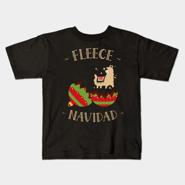 Fleece Navidad Christmas Llama Kids T-Shirt by Lab Of Creative Chaos